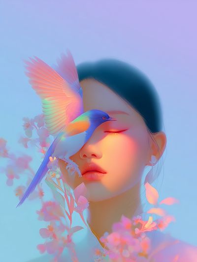 Dreamy Woman with Bird