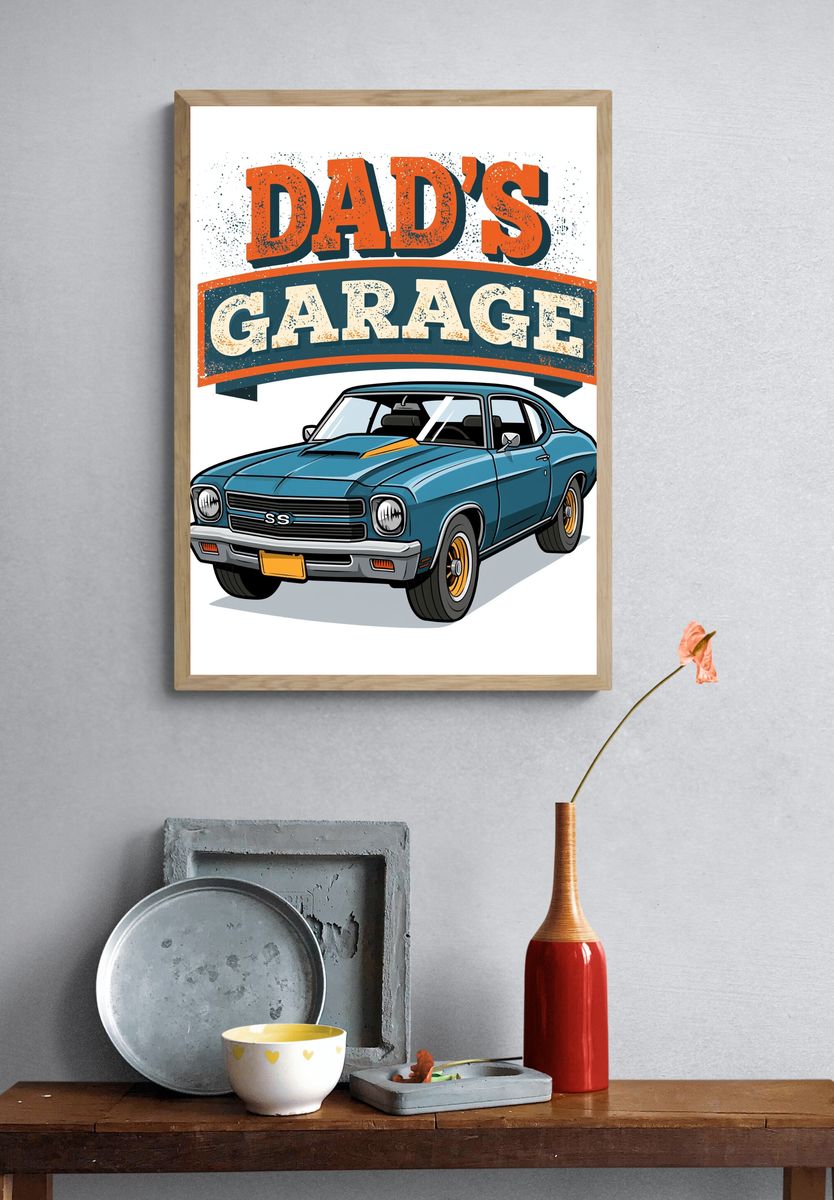 Dad's Garage Classic Car Poster. — room view 3