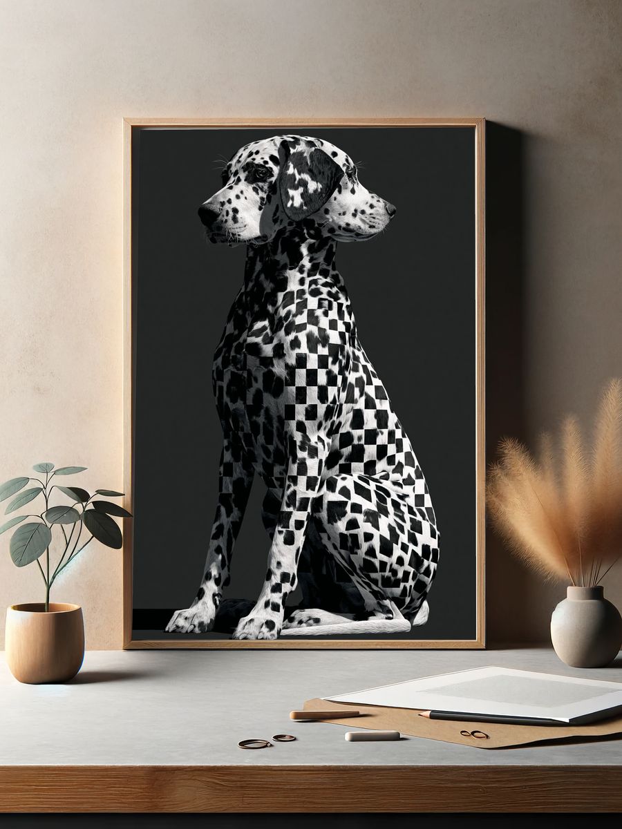Dalmatian Checkerboard Photography Poster. — room view 2