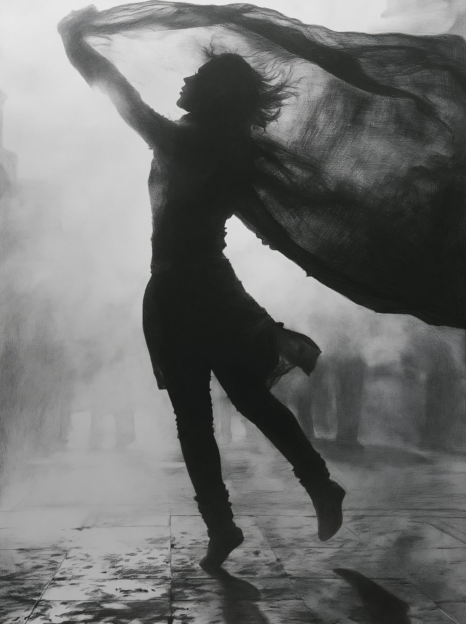 Dancing Silhouette Black-White Poster. poster detail