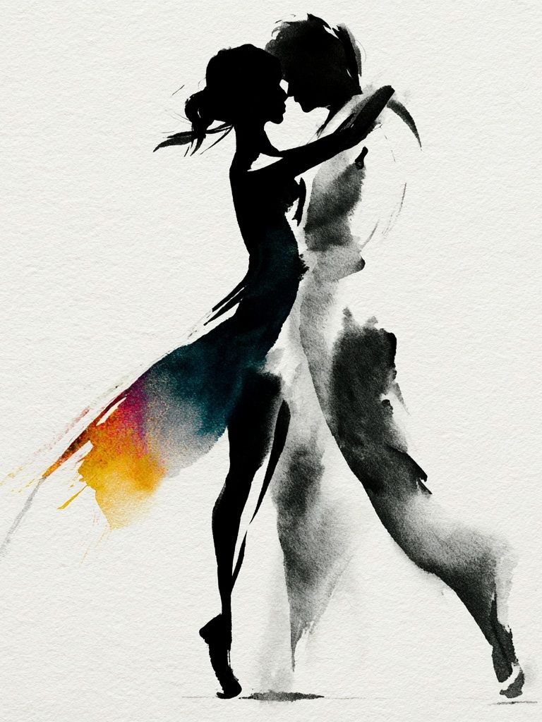Dancing Couple Silhouette Print. poster — illustration art
