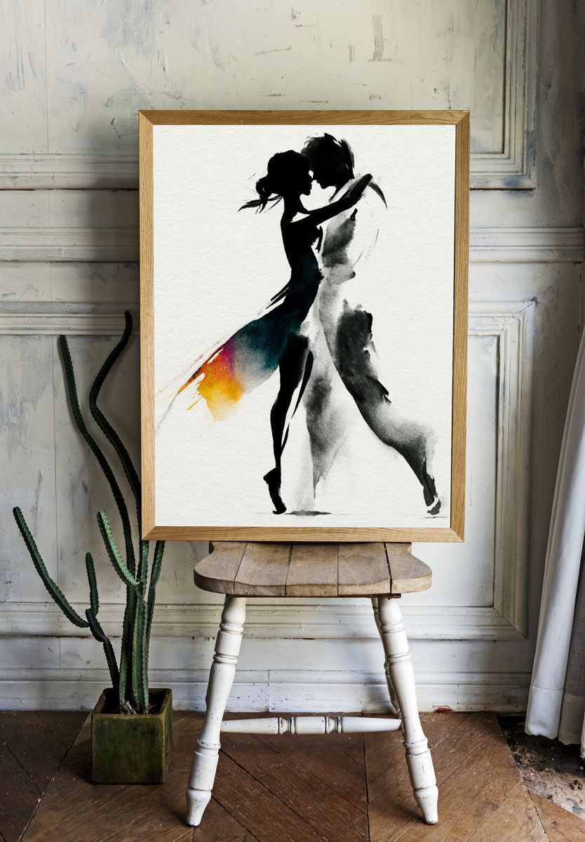 Dancing Couple Silhouette Print. room preview