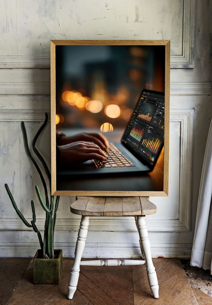 Data Analysis at Night — Photography Print. — room view 1