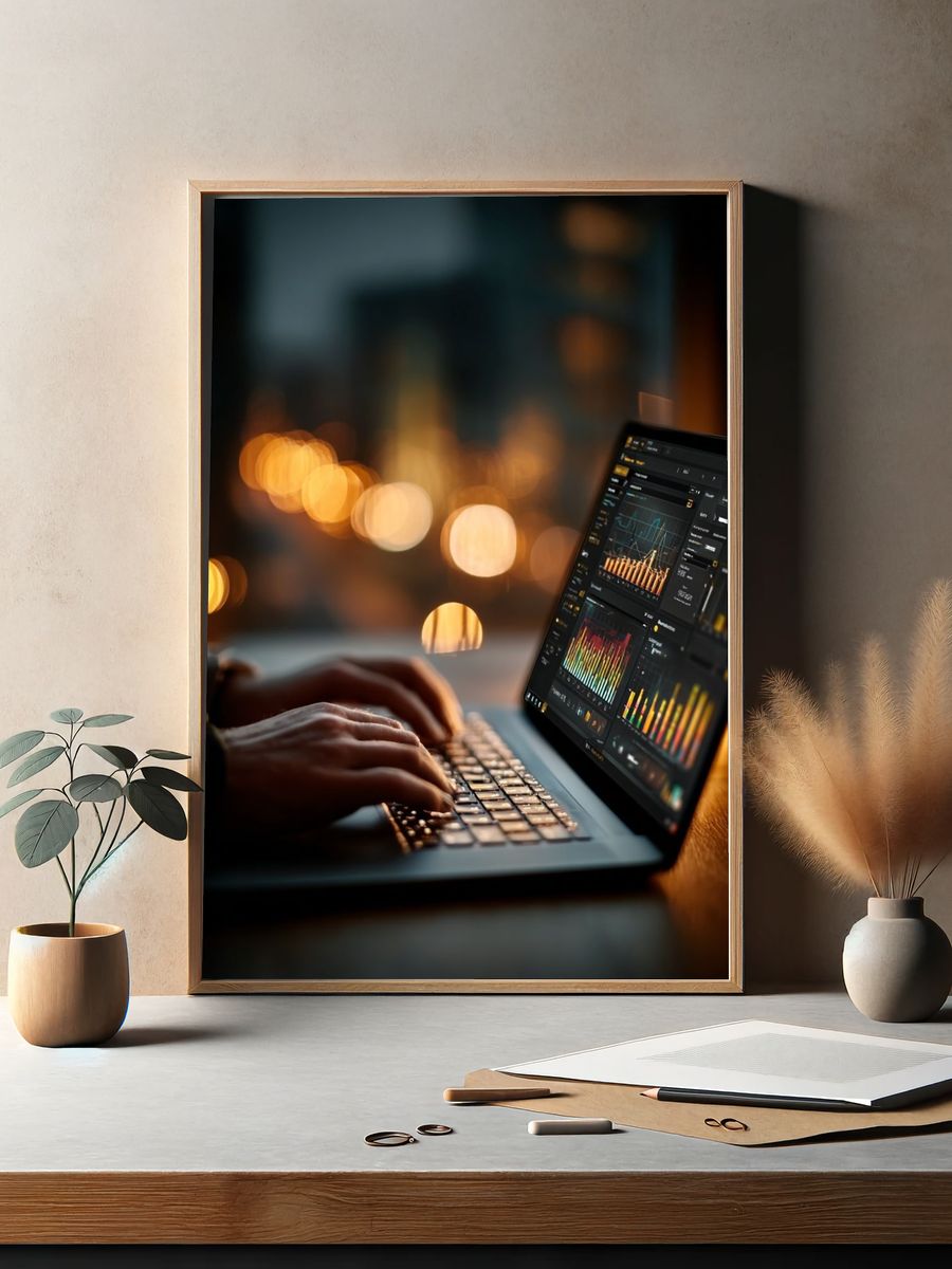 Data Analysis at Night — Photography Print. — room view 2