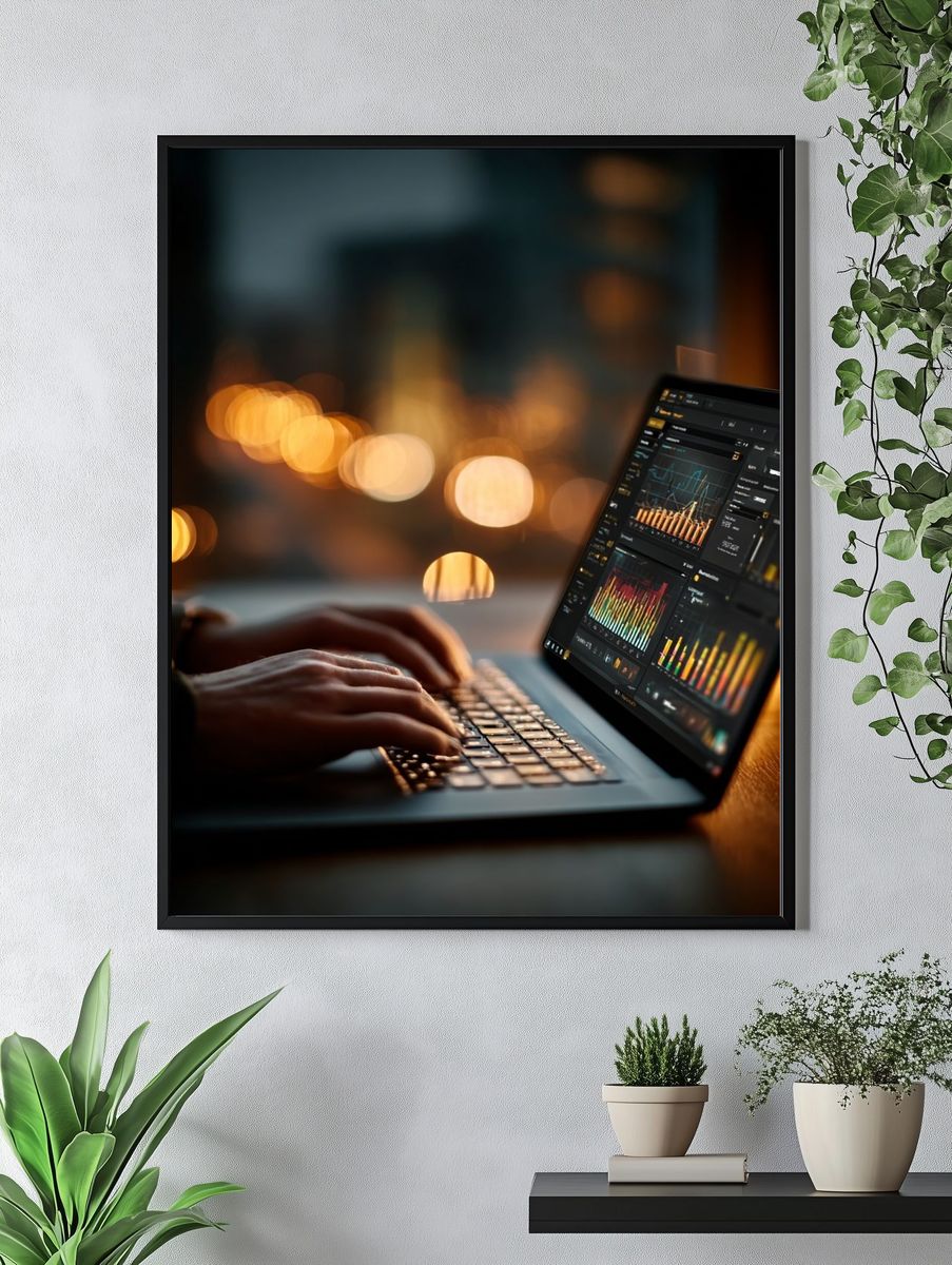 Data Analysis at Night — Photography Print. — room view 4