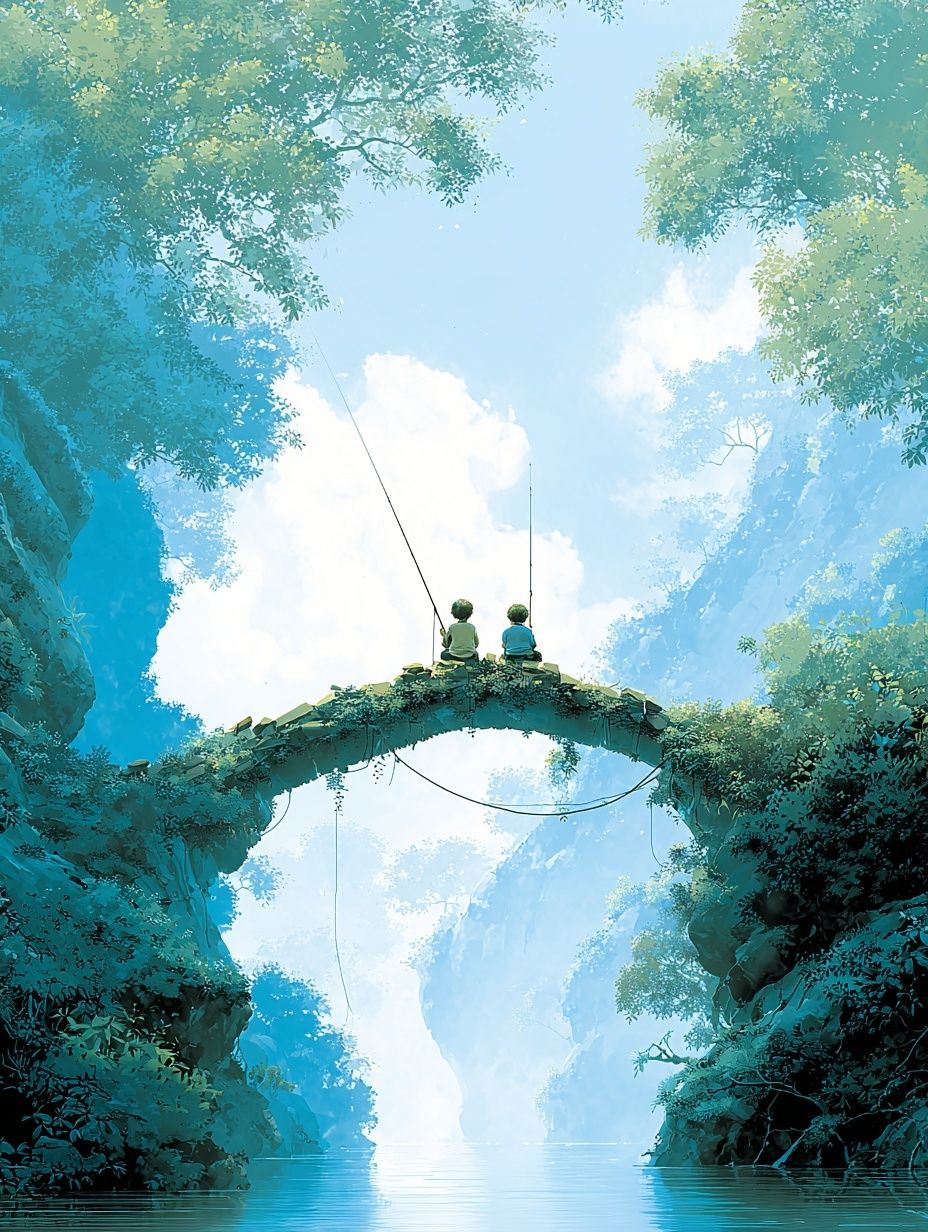 Fishing Friends — Digital Art Print. poster — illustration art