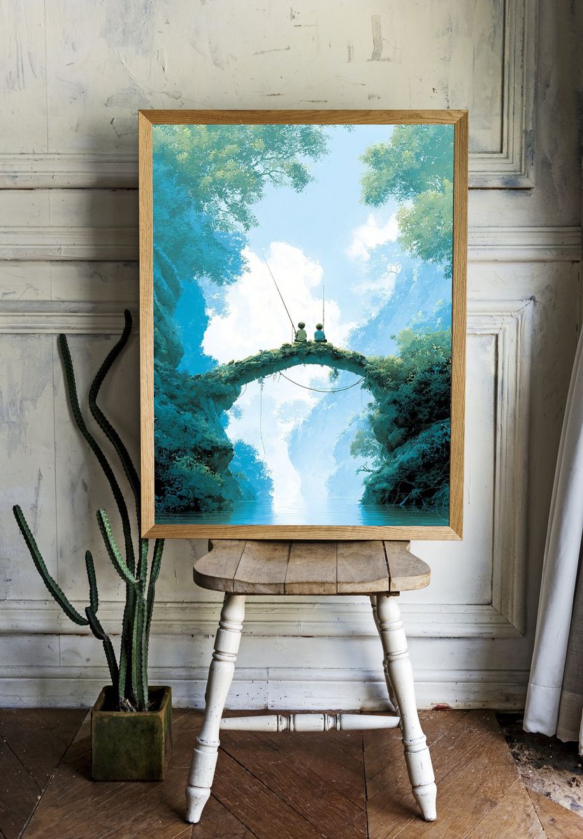 Fishing Friends — Digital Art Print. — room view 1