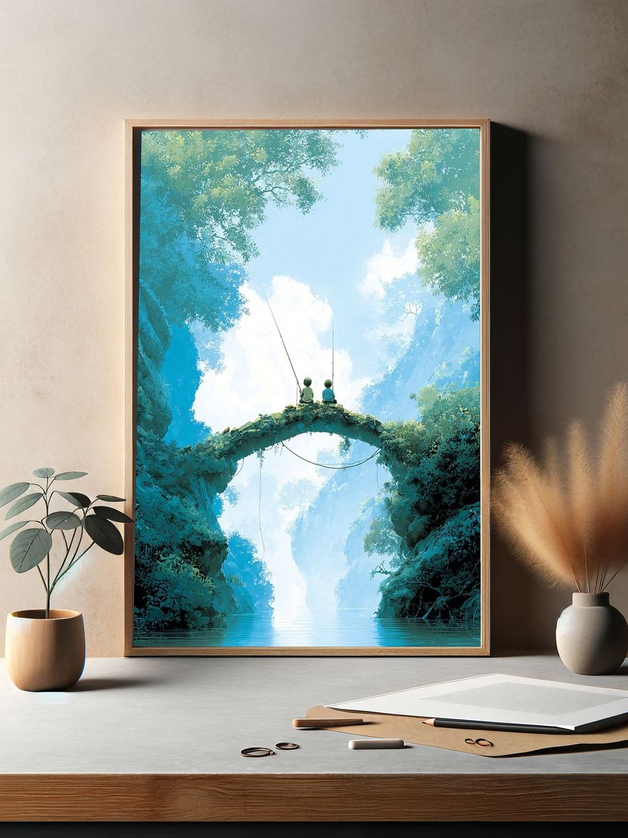 Fishing Friends — Digital Art Print. — room view 2