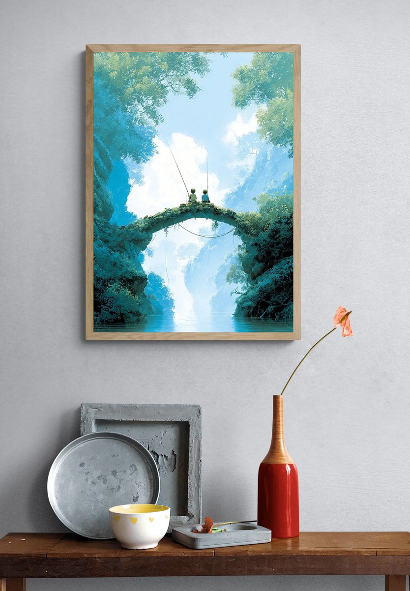 Fishing Friends — Digital Art Print. — room view 3