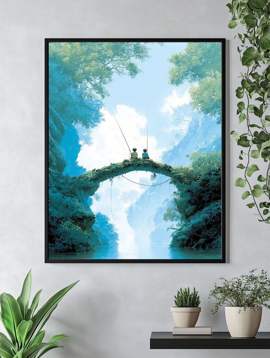 Fishing Friends — Digital Art Print. — room view 4
