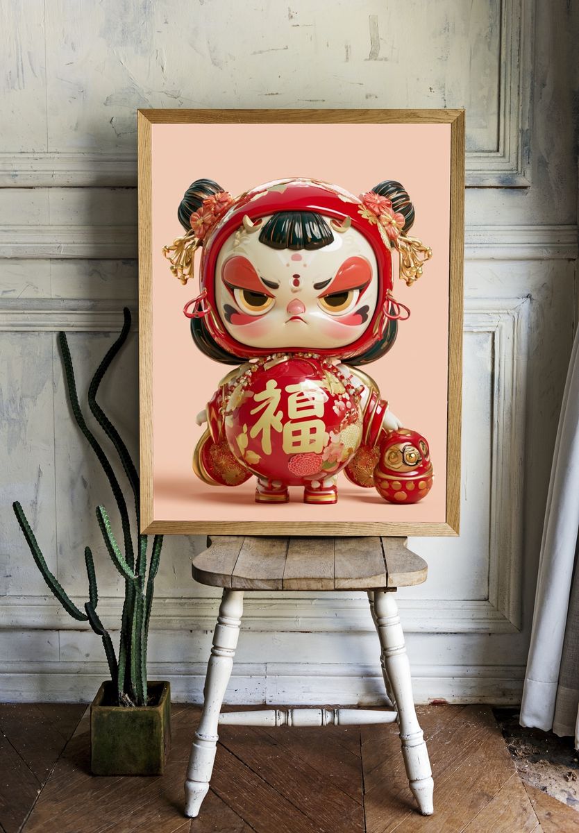 Lucky Daruma Doll Illustration Poster. — room view 1