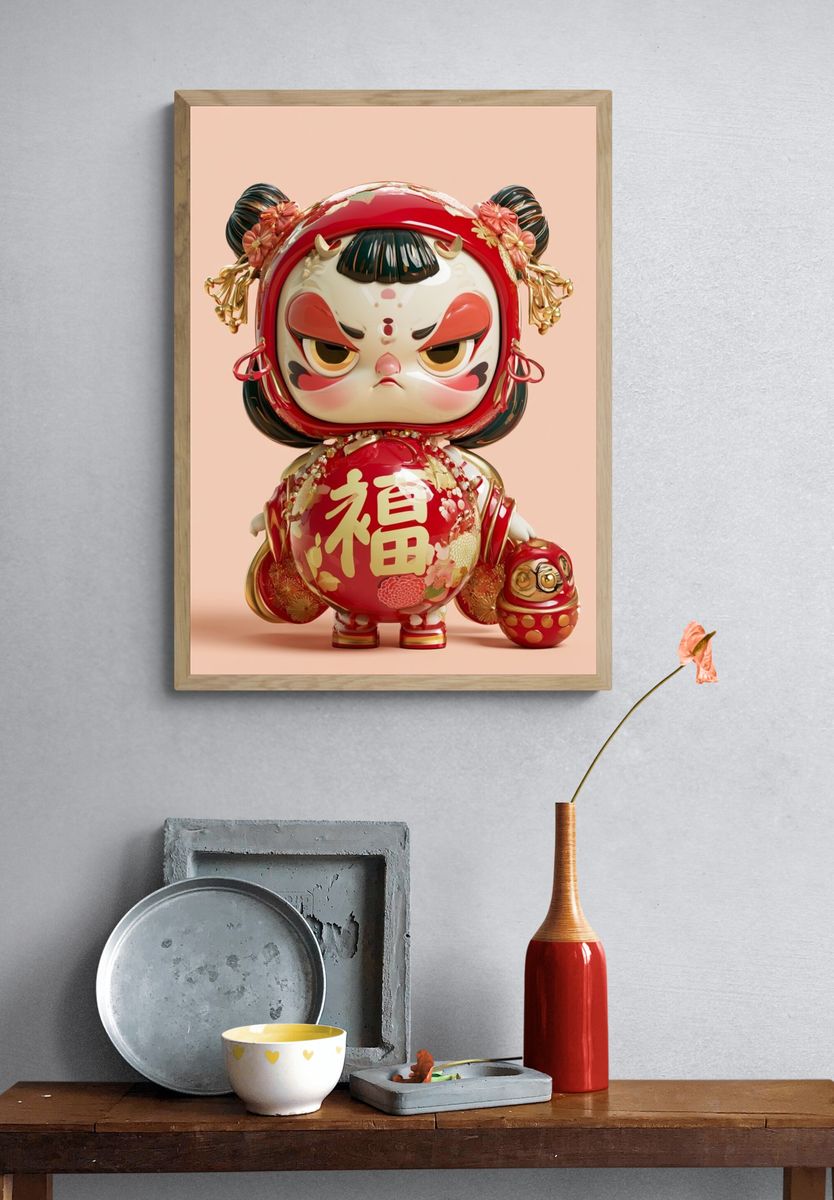 Lucky Daruma Doll Illustration Poster. — room view 3