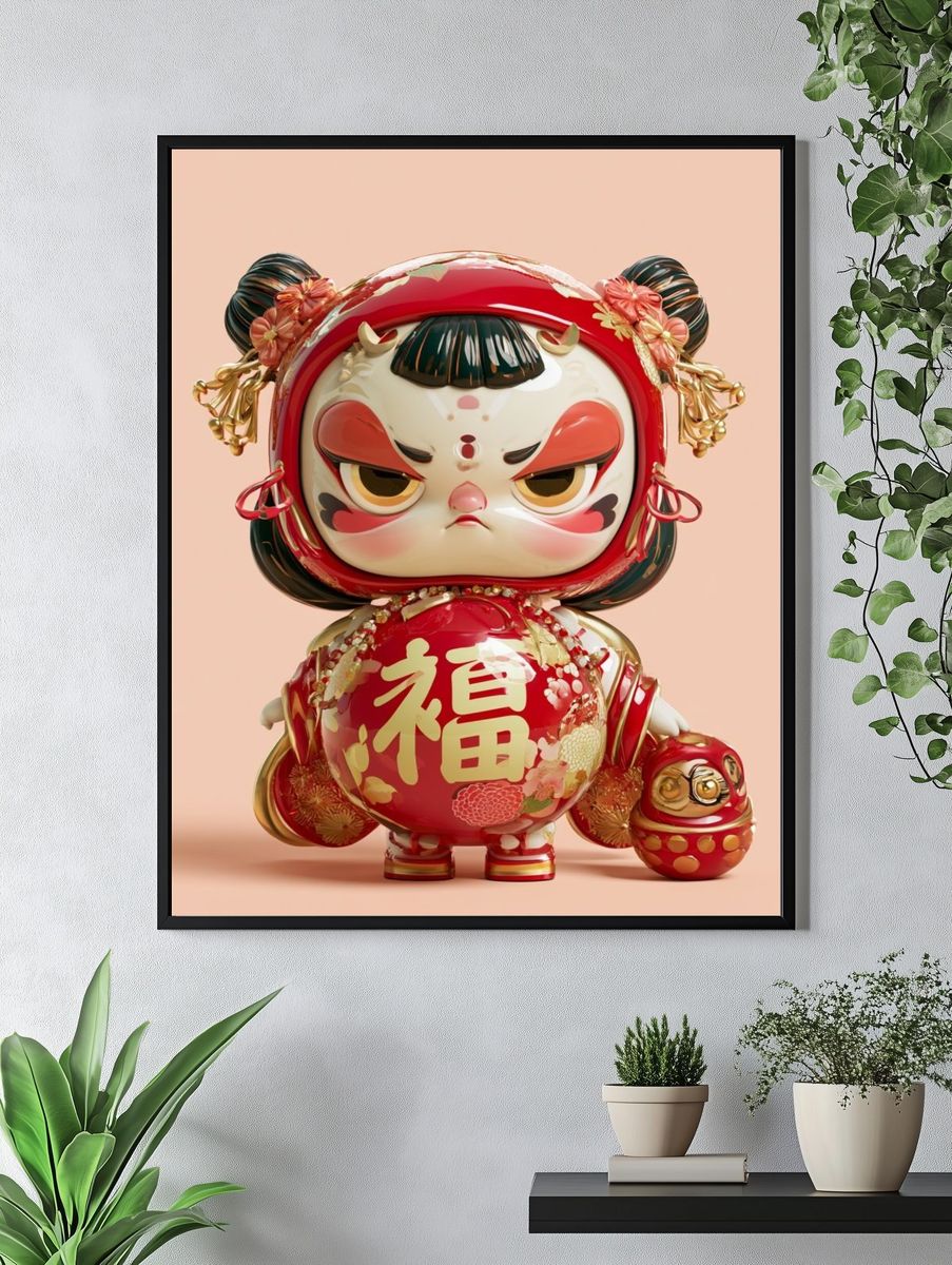 Lucky Daruma Doll Illustration Poster. — room view 4