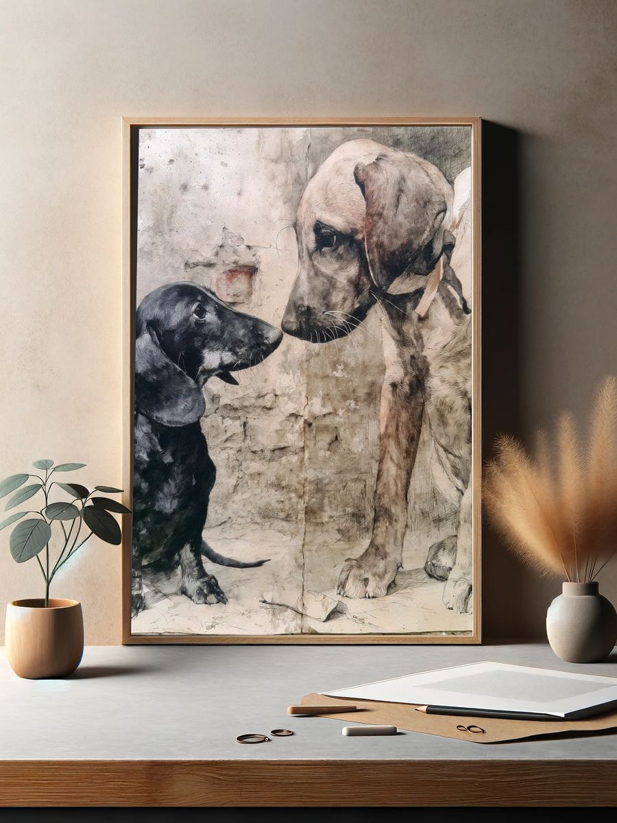 Dachshund Duo Illustration Poster. — room view 2