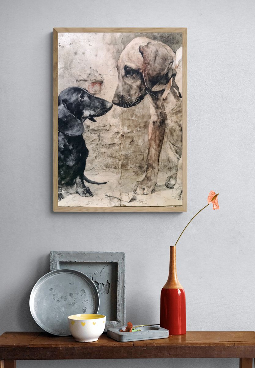 Dachshund Duo Illustration Poster. — room view 3