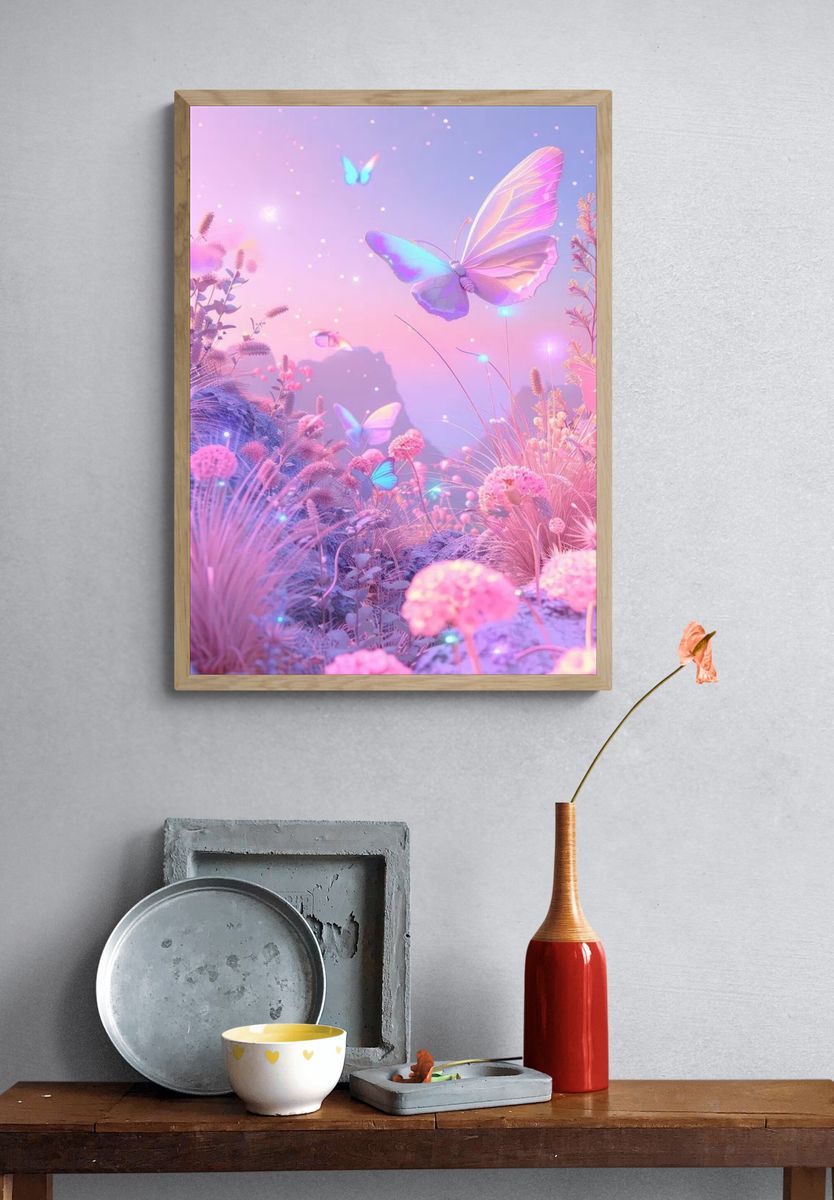 Dreamy Butterflies — Digital Art Print. — room view 3
