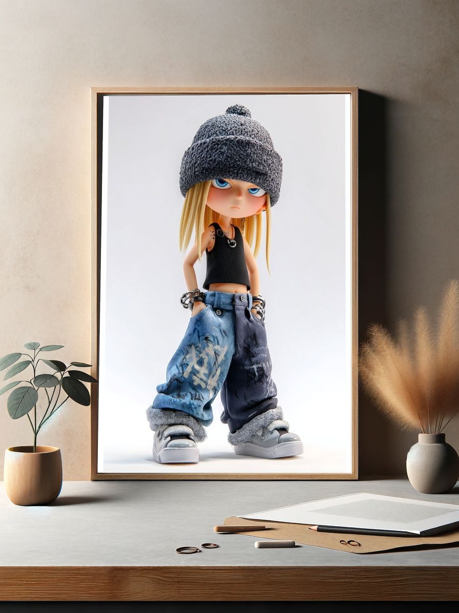 Stylish Cartoon Character — Digital Art Print. — room view 2