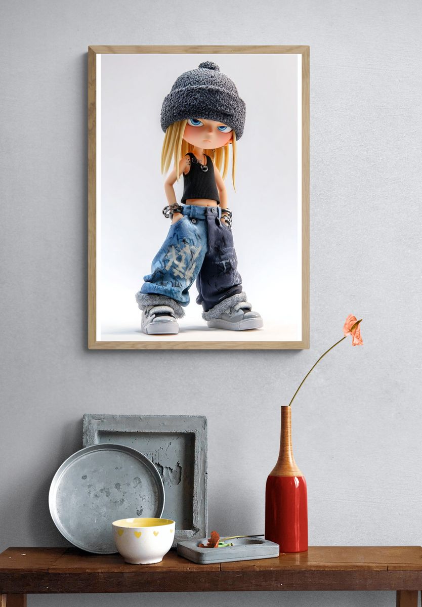 Stylish Cartoon Character — Digital Art Print. — room view 3