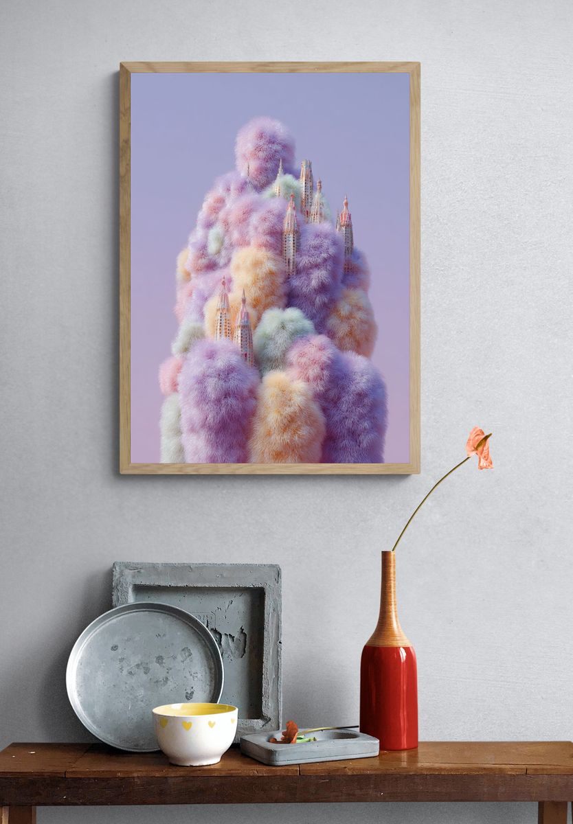 Fluffy Cityscape — Digital Art Print. — room view 3