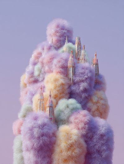 Fluffy Cityscape — Digital Art Print. poster