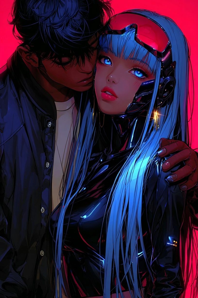 Futuristic Couple — Digital Art Print. poster — illustration art