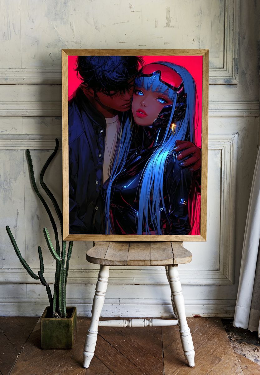Futuristic Couple — Digital Art Print. — room view 1