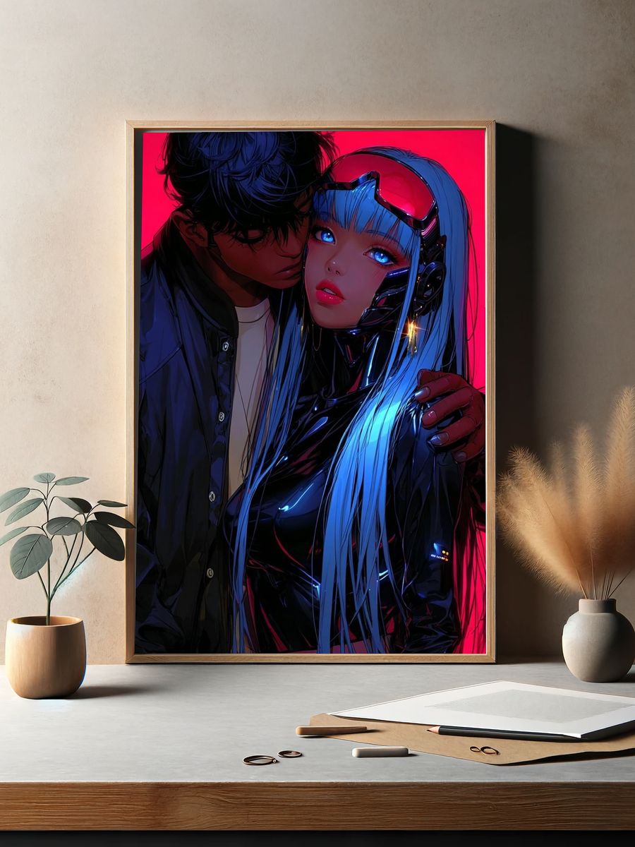 Futuristic Couple — Digital Art Print. — room view 2