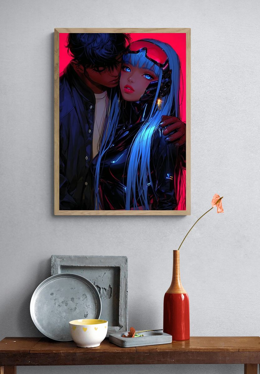Futuristic Couple — Digital Art Print. — room view 3