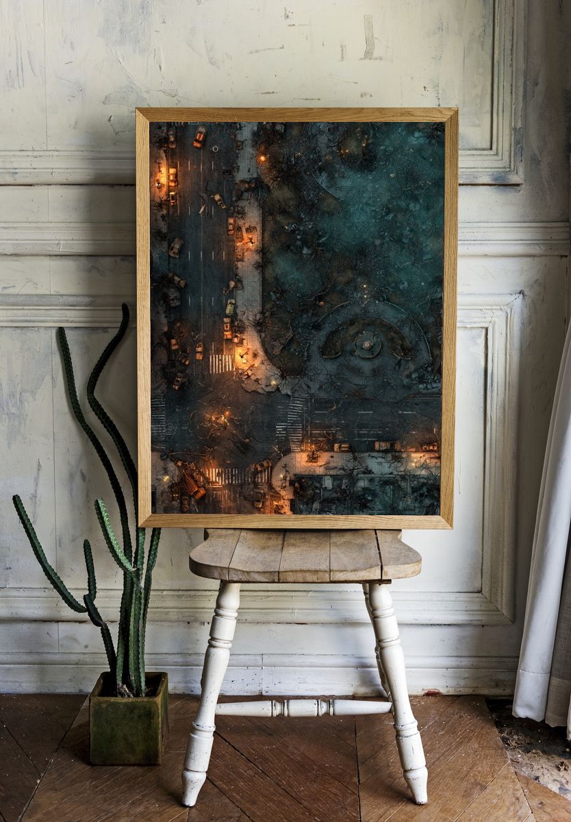 Dystopian City Ruins Illustration Poster. — room view 1
