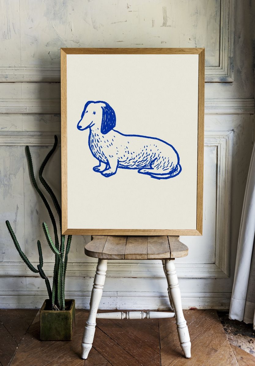 Blue Dachshund Line Art Poster. room preview
