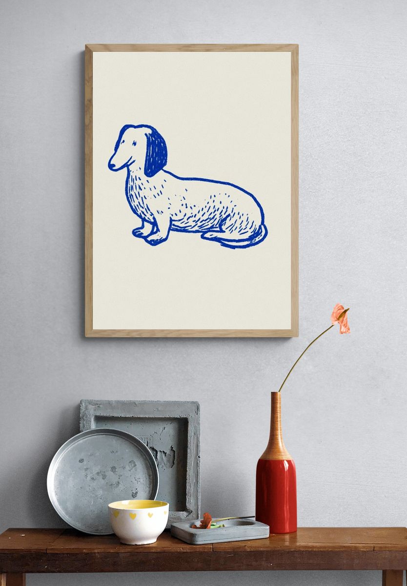 Blue Dachshund Line Art Poster. — room view 3