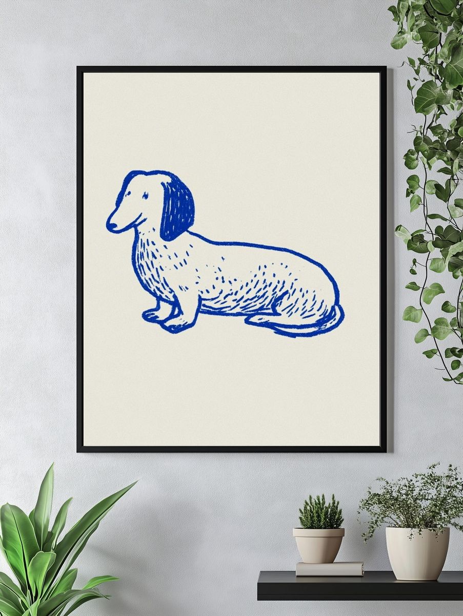 Blue Dachshund Line Art Poster. — room view 4