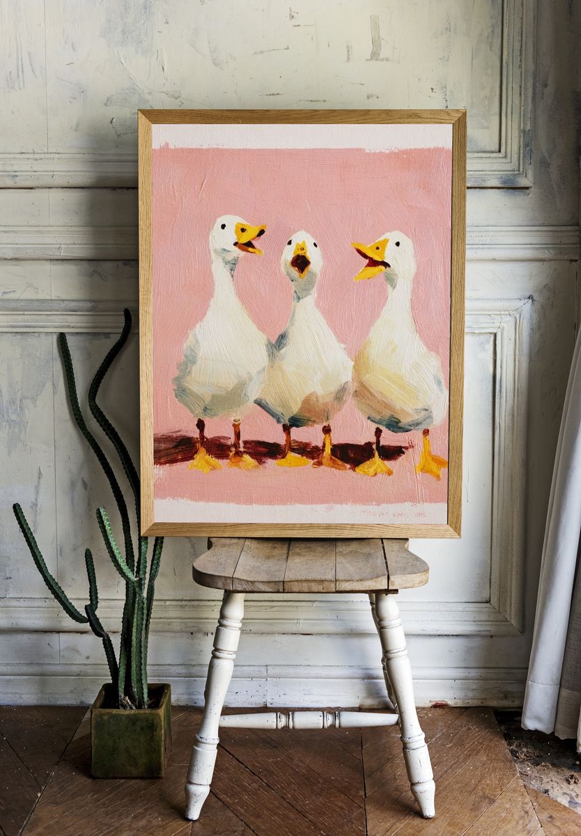 Three Singing Ducks — Illustration Print. — room view 1