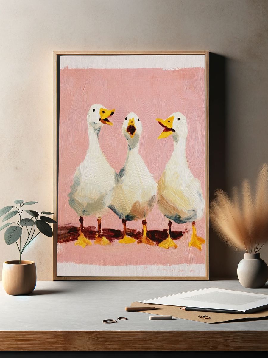 Three Singing Ducks — Illustration Print. — room view 2