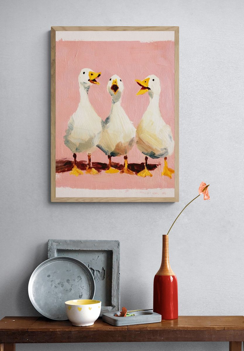 Three Singing Ducks — Illustration Print. — room view 3
