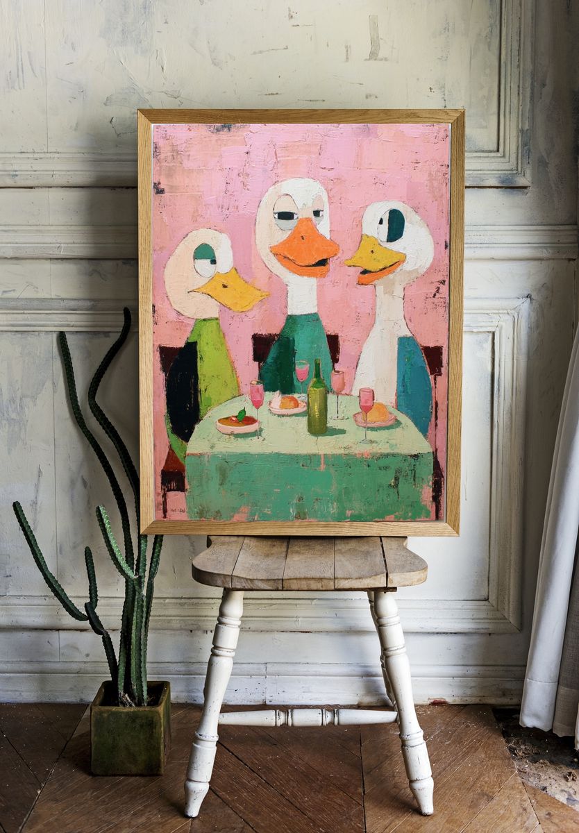 Ducks Dining — Illustration Print. — room view 1
