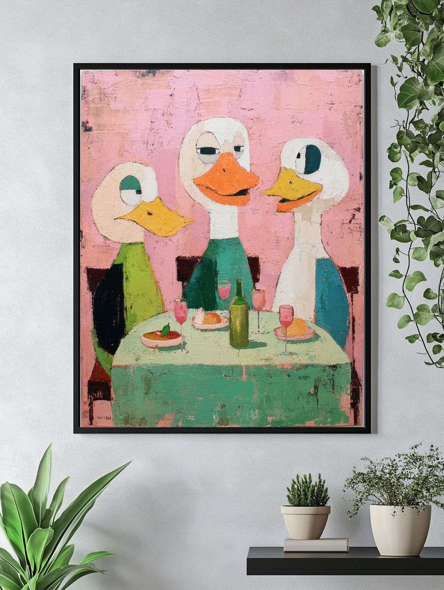 Ducks Dining — Illustration Print. — room view 4