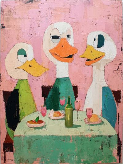 Ducks Dining — Illustration Print. poster print