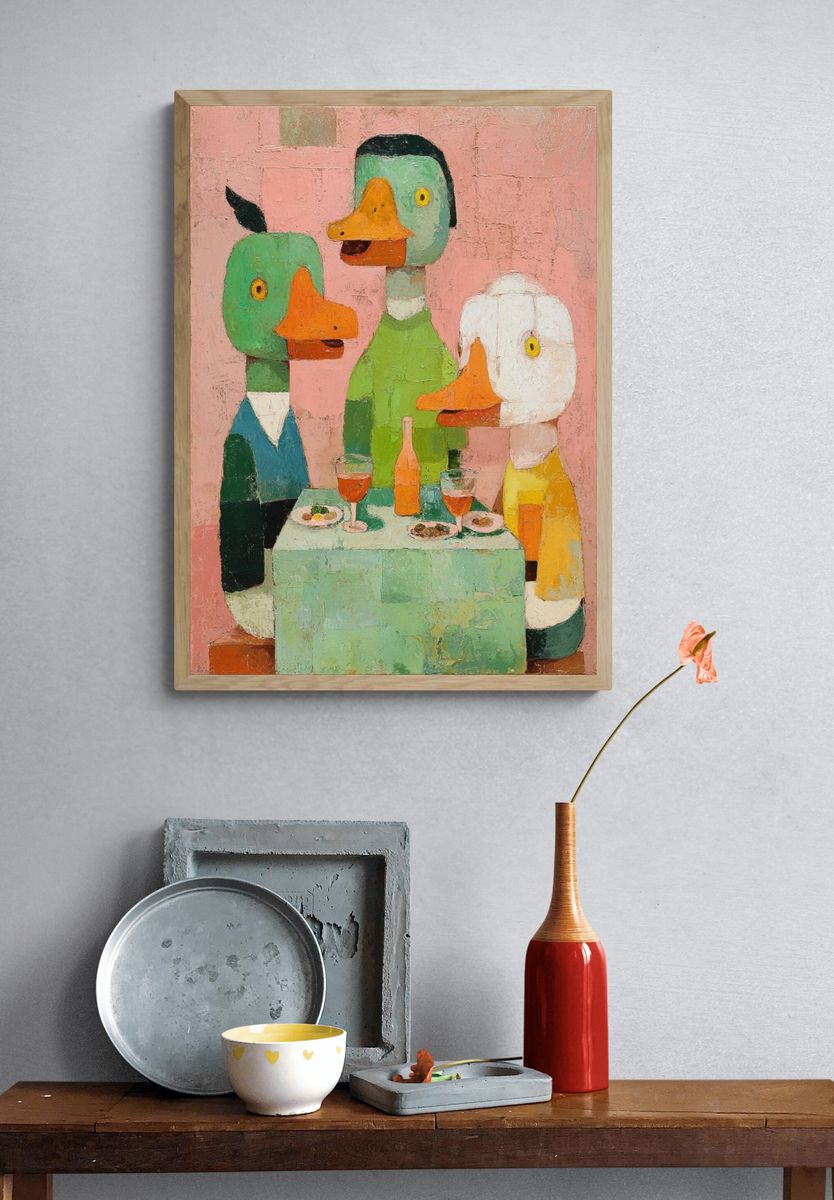 Whimsical Ducks Dining — Illustration Print. — room view 3