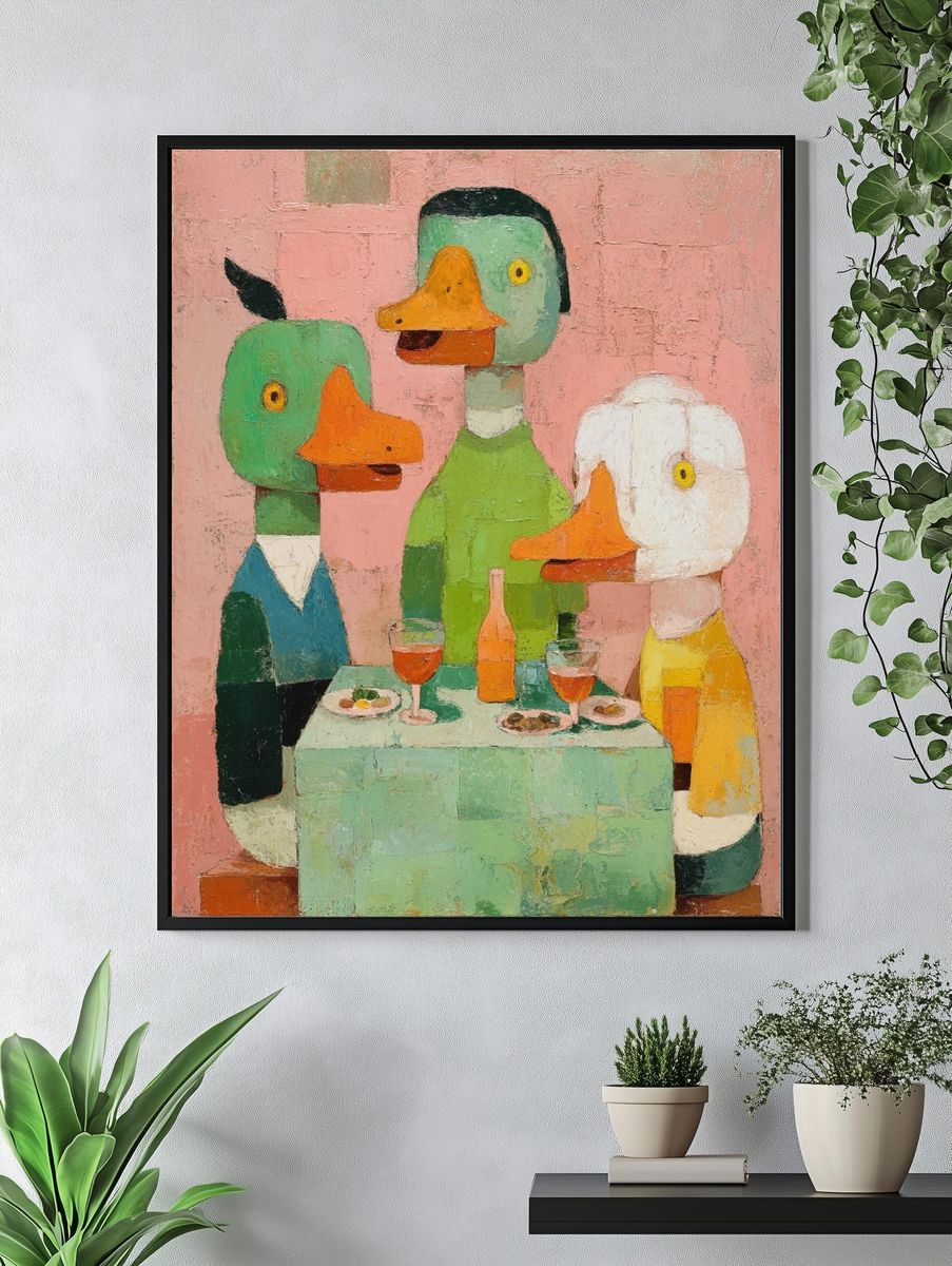 Whimsical Ducks Dining — Illustration Print. — room view 4