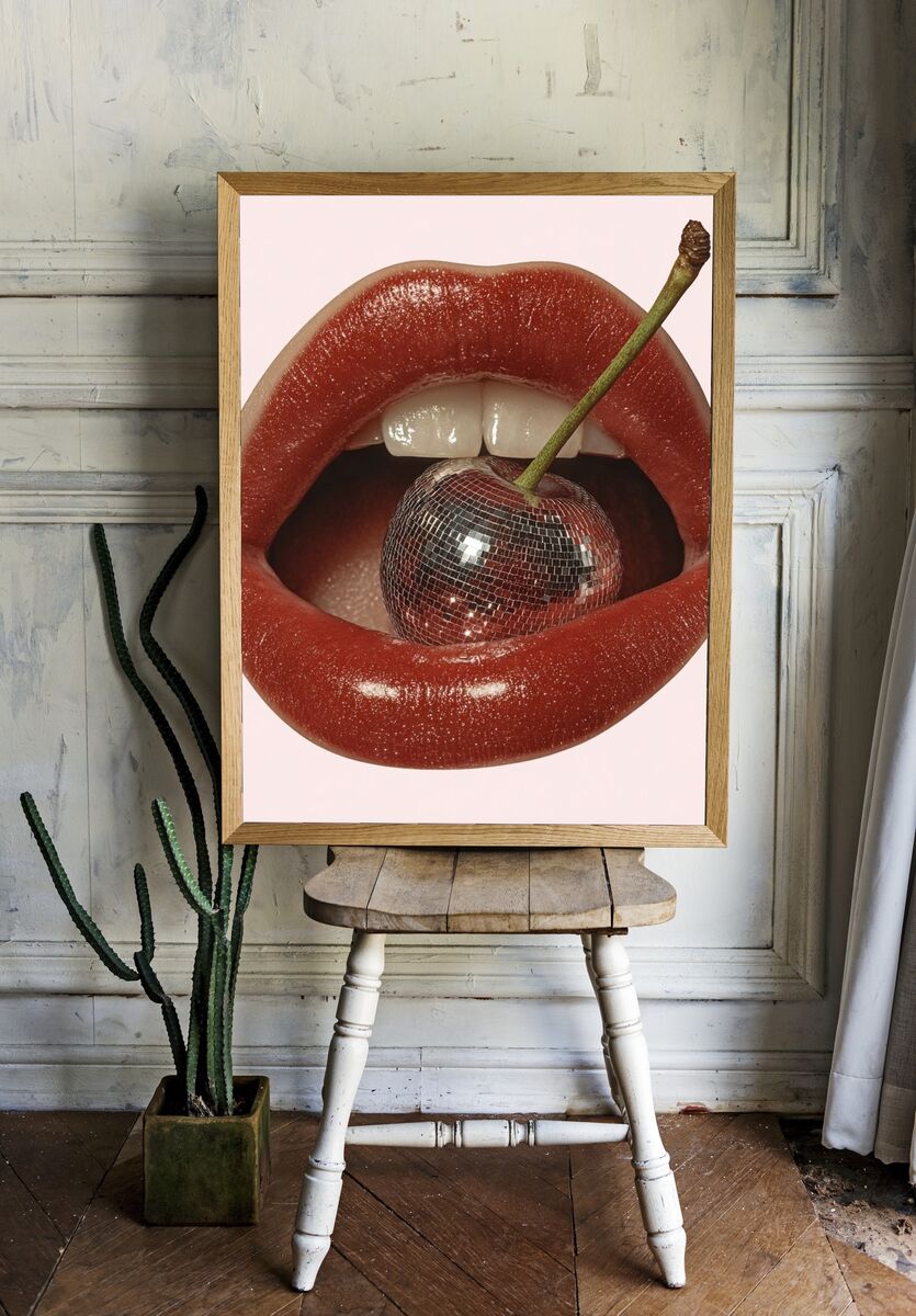 Disco Cherry Lips — Fine Art Print. — room view 1