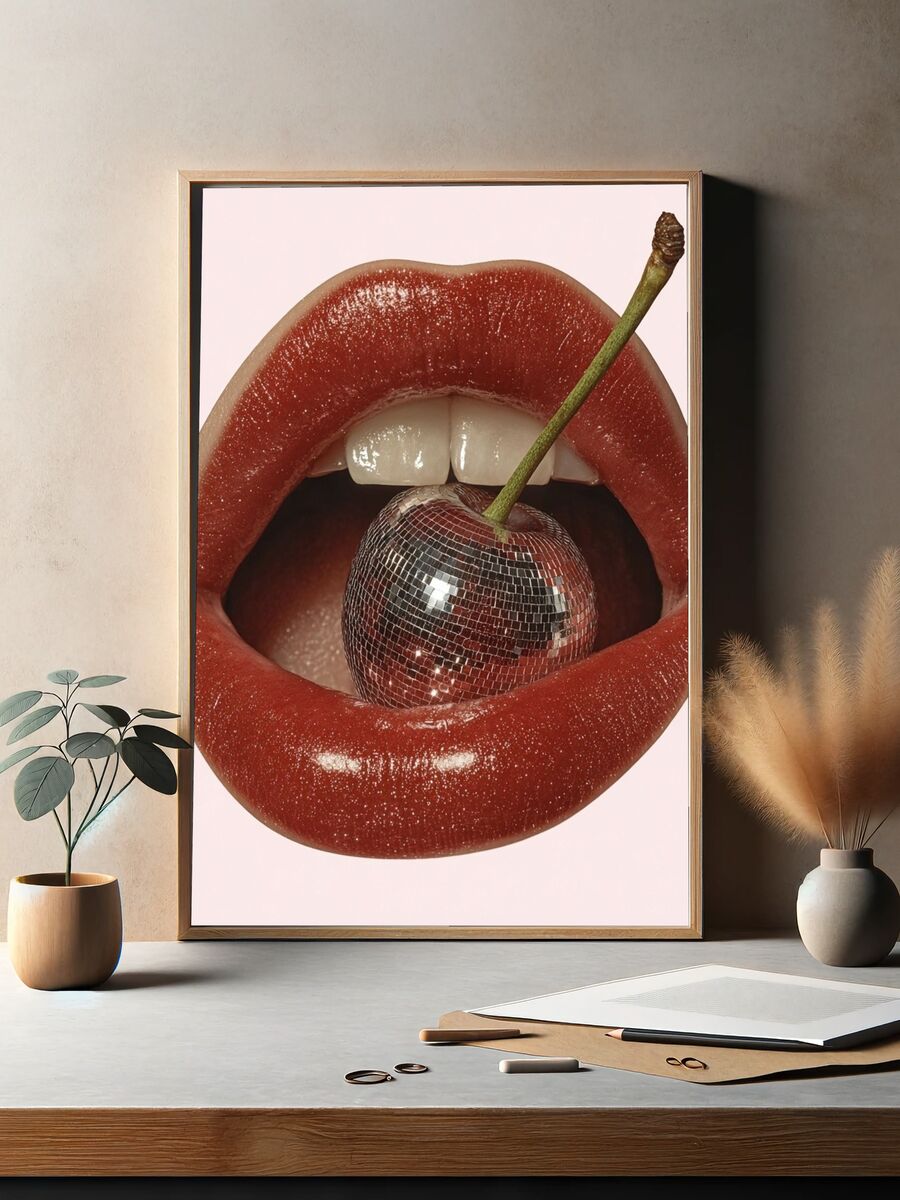 Disco Cherry Lips — Fine Art Print. — room view 2