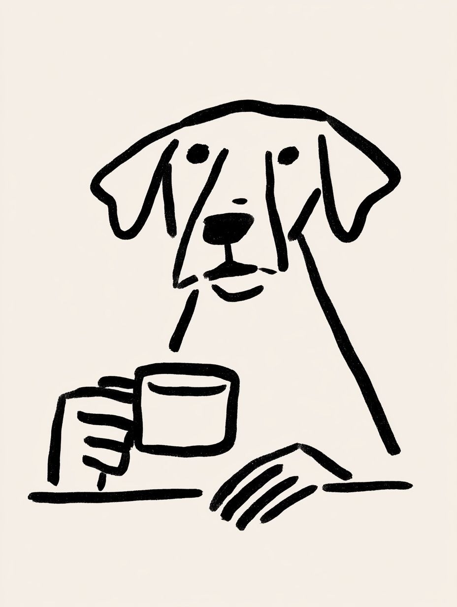 Dog with Coffee Line Art Poster. poster detail