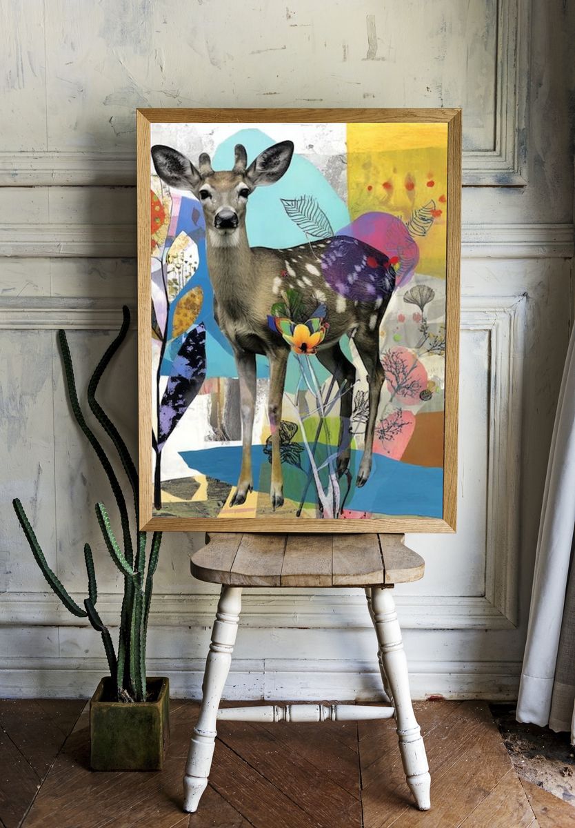 Deer in Colorful Collage Poster. — room view 1