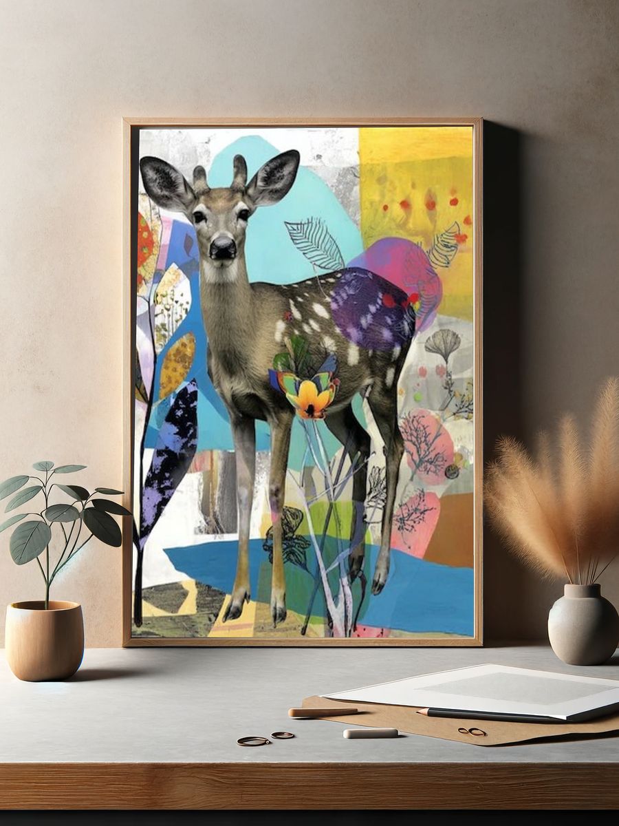 Deer in Colorful Collage Poster. — room view 2