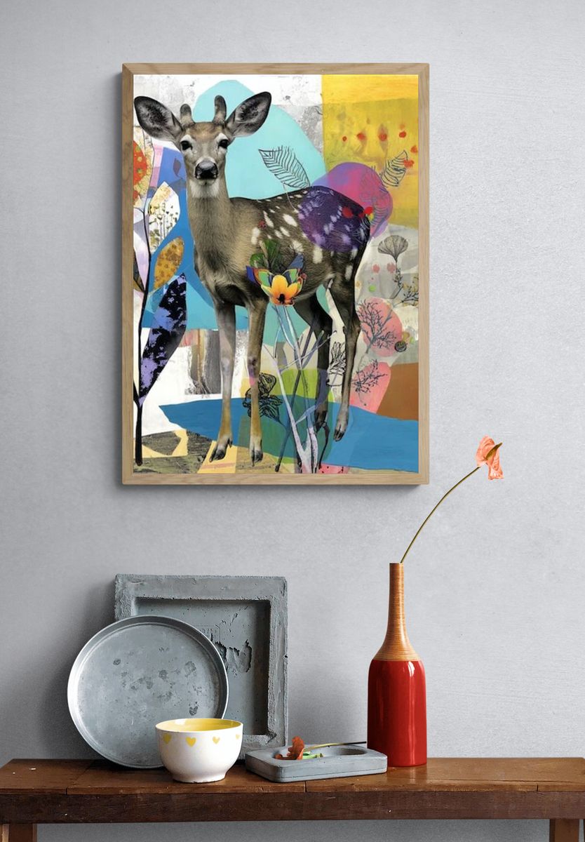 Deer in Colorful Collage Poster. — room view 3