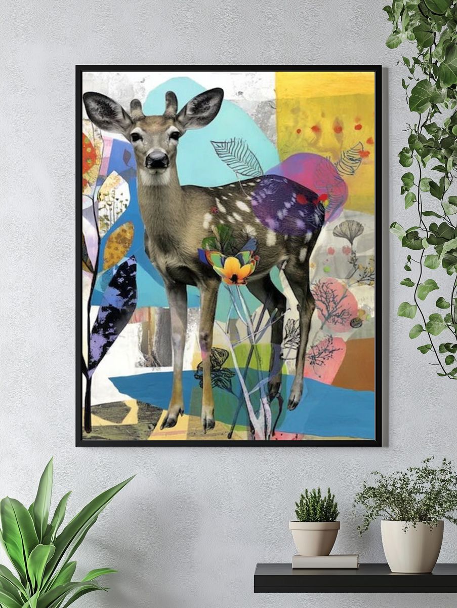 Deer in Colorful Collage Poster. — room view 4