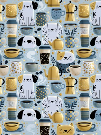 Playful Dogs and Coffee Pattern Poster.