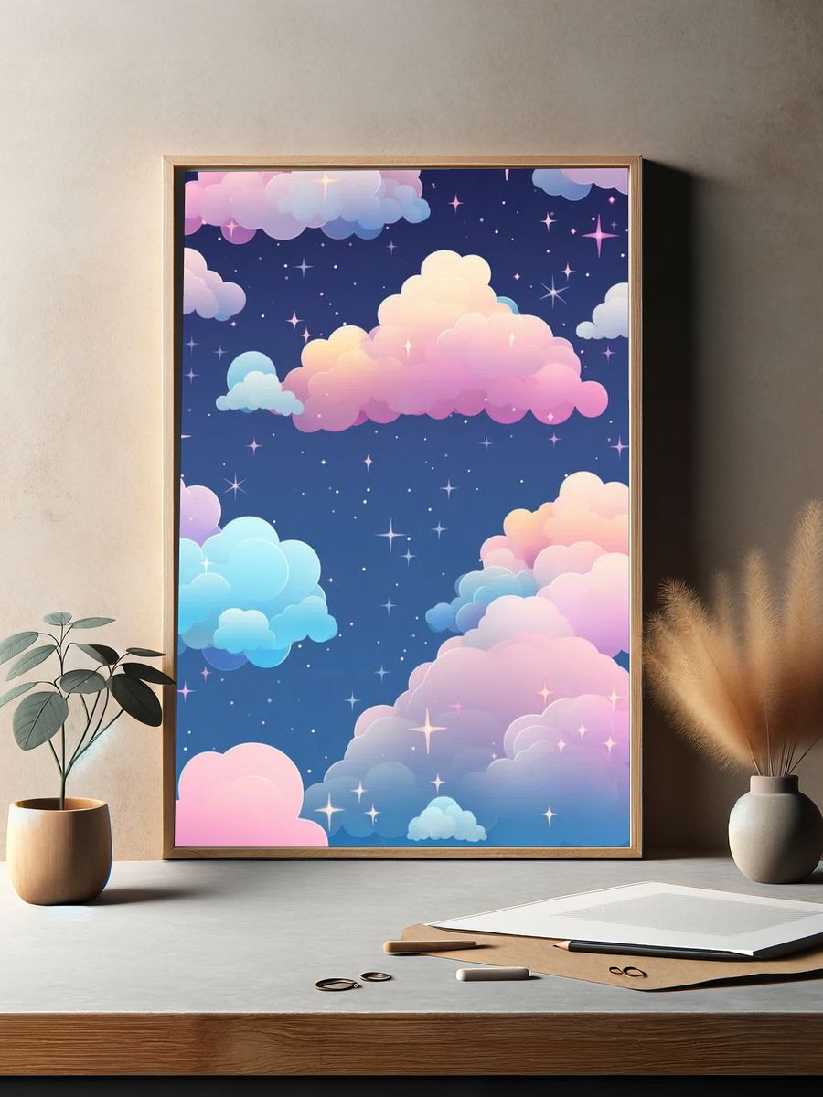Dreamy Clouds — Illustration Print. — room view 2