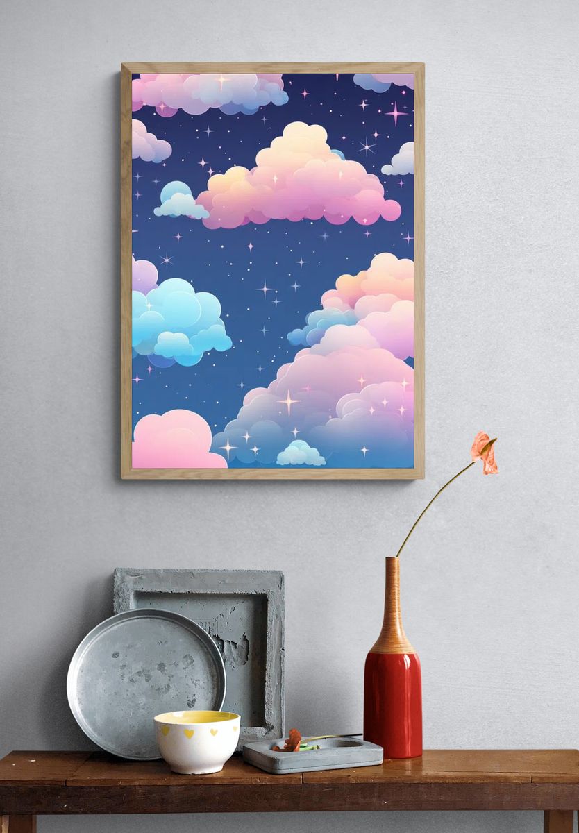 Dreamy Clouds — Illustration Print. — room view 3